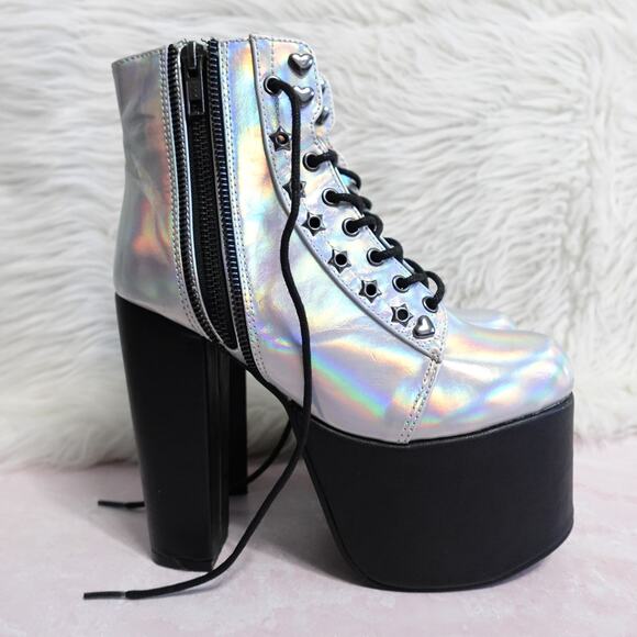 Demonia Torment-712 Silver Hologram Platform Boots - Picture 1 of 13
